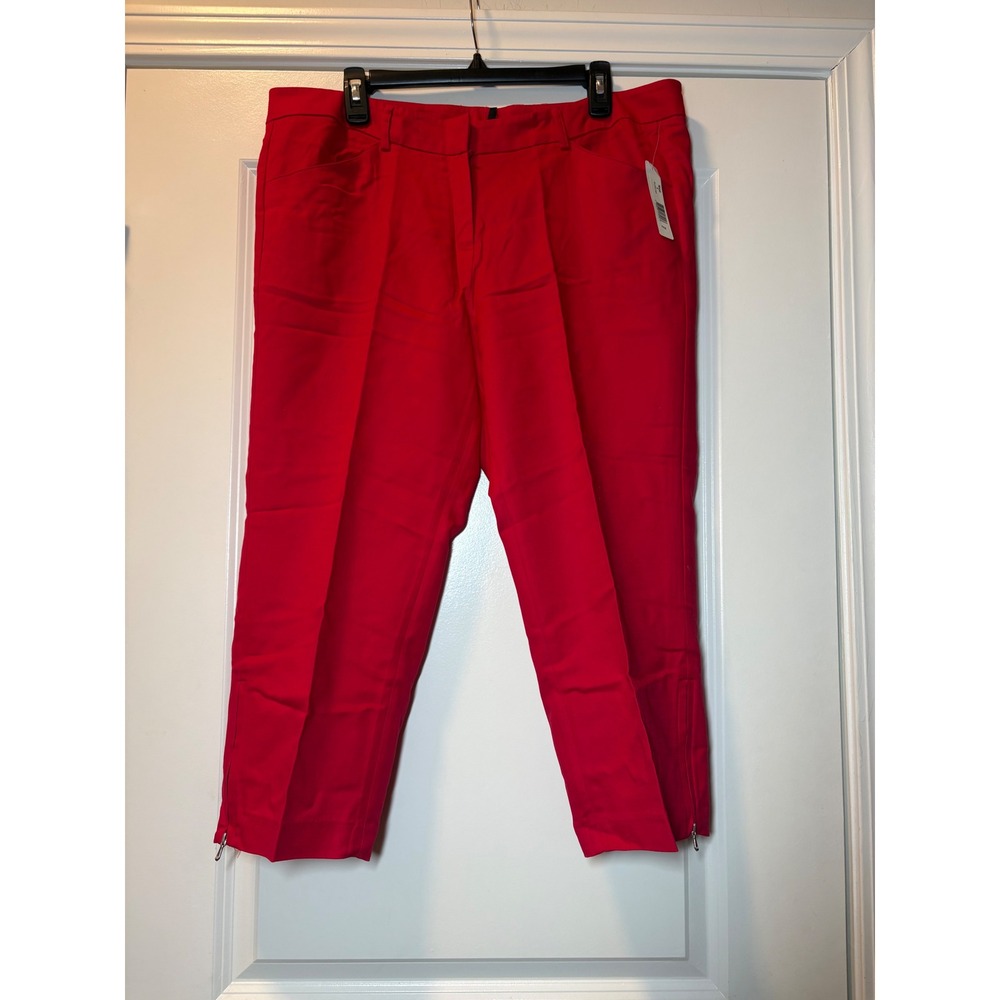 New Directions NWT Womens Red Zip Cropped Pants Size 16 Stretch Cotton Tapered